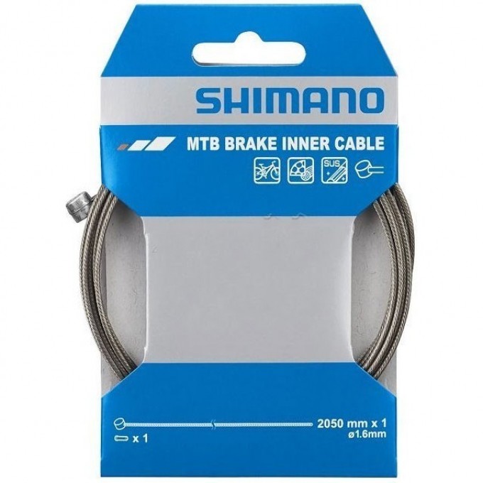 Трос тормоза SHIMANO нержавеющая сталь, для MTB, 1.6x2050мм, с концевиком троса Y80098210 Трос тормоза SHIMANO нержавеющая сталь, для MTB, 1.6x2050мм, с концевиком троса Y80098210